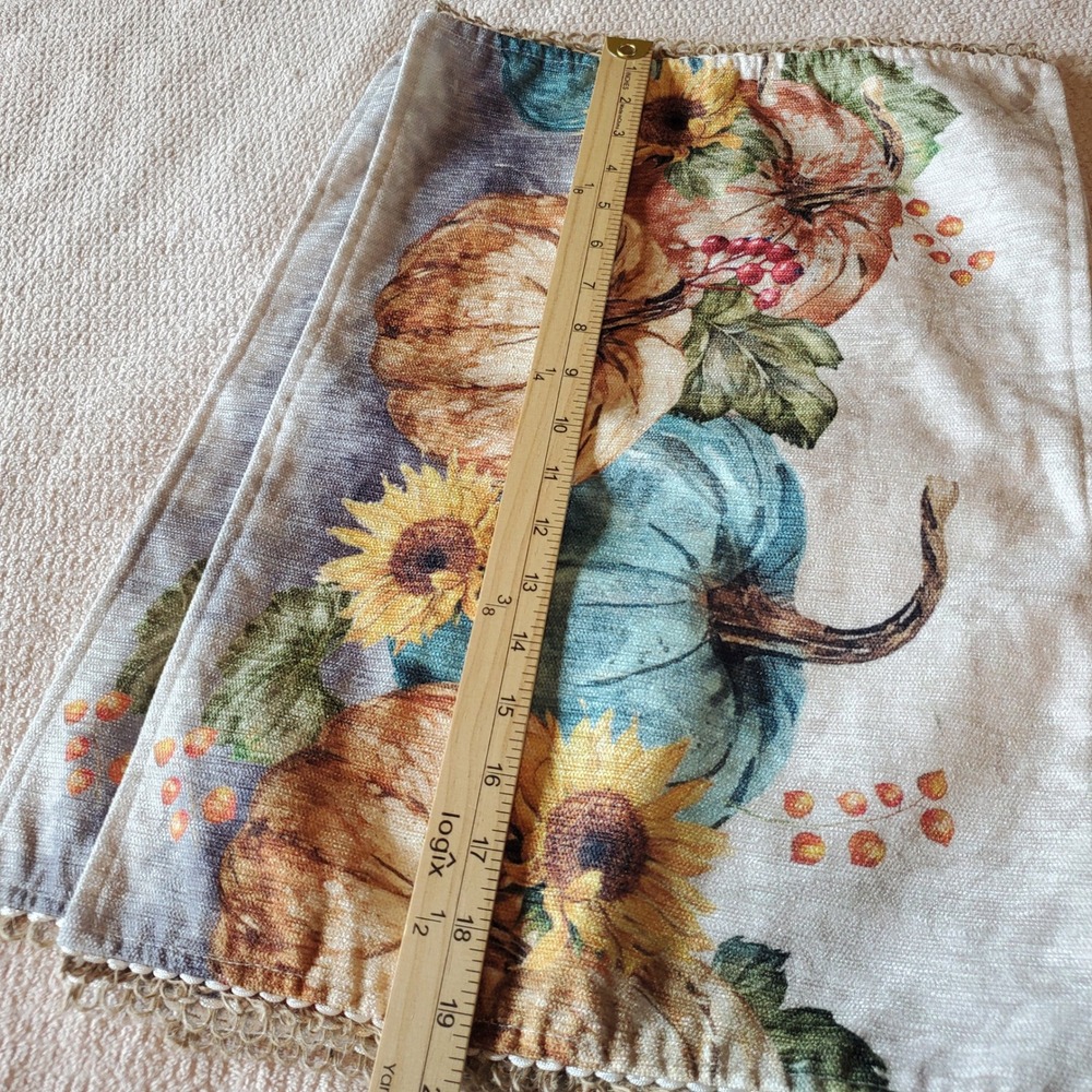 Tahari Home Fall Pumpkin Sunflower 4 Table mats 13x19 Jute Fringe Trim Farmhouse